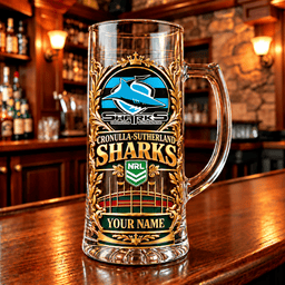 Cronulla-Sutherland Sharks NRL Team Handle Glass Mug Custom Any Name Gifts