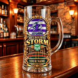 Melbourne Storm NRL Team Handle Glass Mug Custom Any Name Gifts