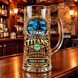 Gold Coast Titans NRL Team Handle Glass Mug Custom Any Name Gifts