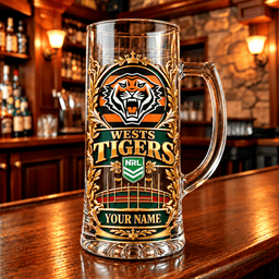 Wests Tigers NRL Team Handle Glass Mug Custom Any Name Gifts