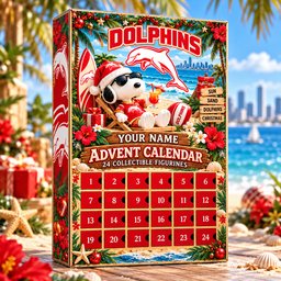Dolphins AFL Snoopy Summer Advent Calendar Box Custom Any Name
