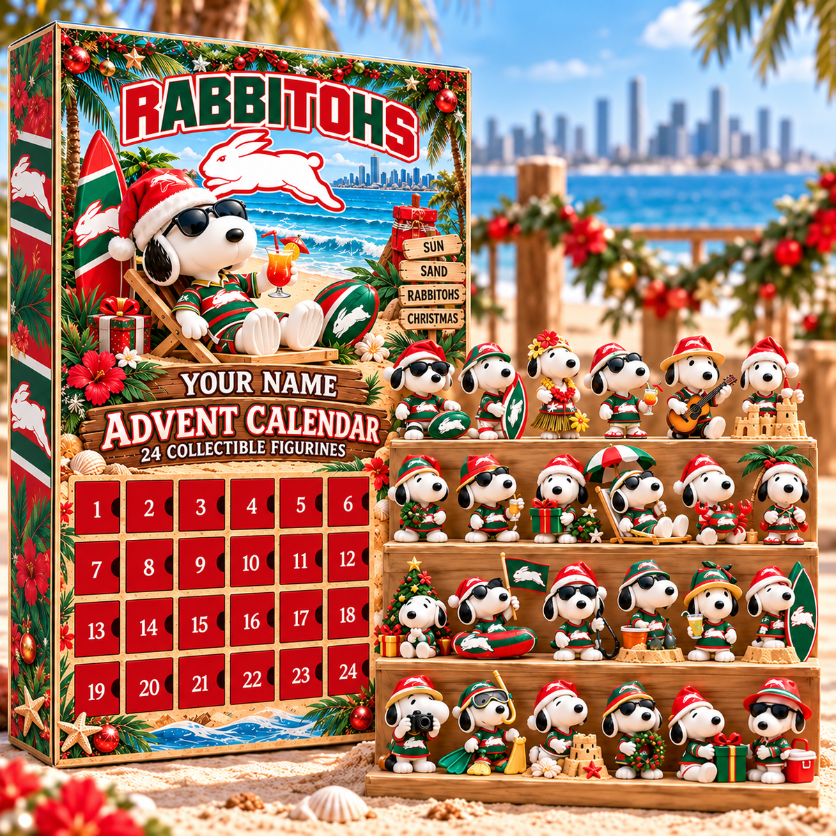 South Sydney Rabbitohs AFL Snoopy Summer Advent Calendar Box Custom Any Name