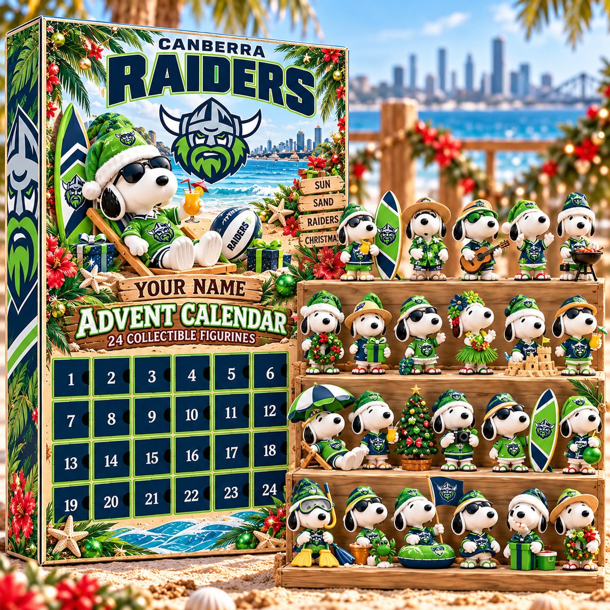 Canberra Raiders AFL Snoopy Summer Advent Calendar Box Custom Any Name