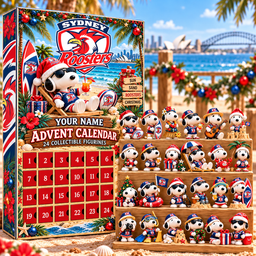 Sydney Roosters AFL Snoopy Summer Advent Calendar Box Custom Any Name