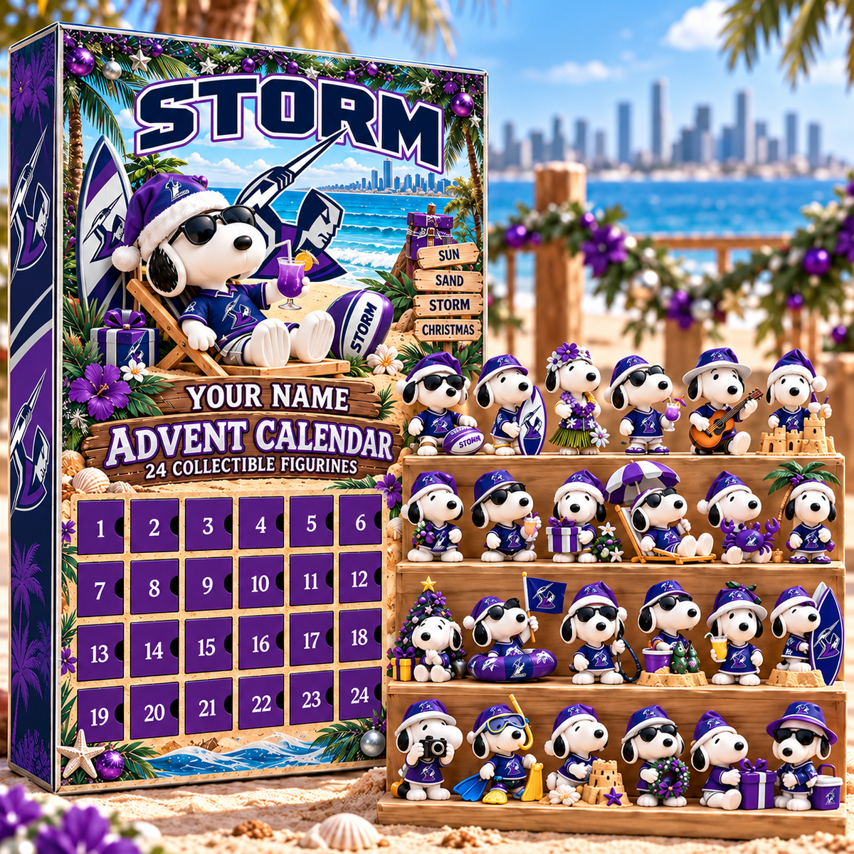 Melbourne Storm AFL Snoopy Summer Advent Calendar Box Custom Any Name