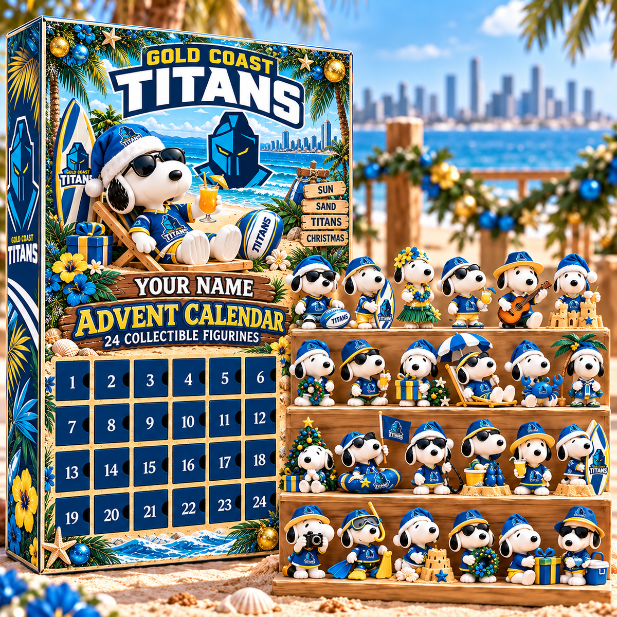 Gold Coast Titans AFL Snoopy Summer Advent Calendar Box Custom Any Name