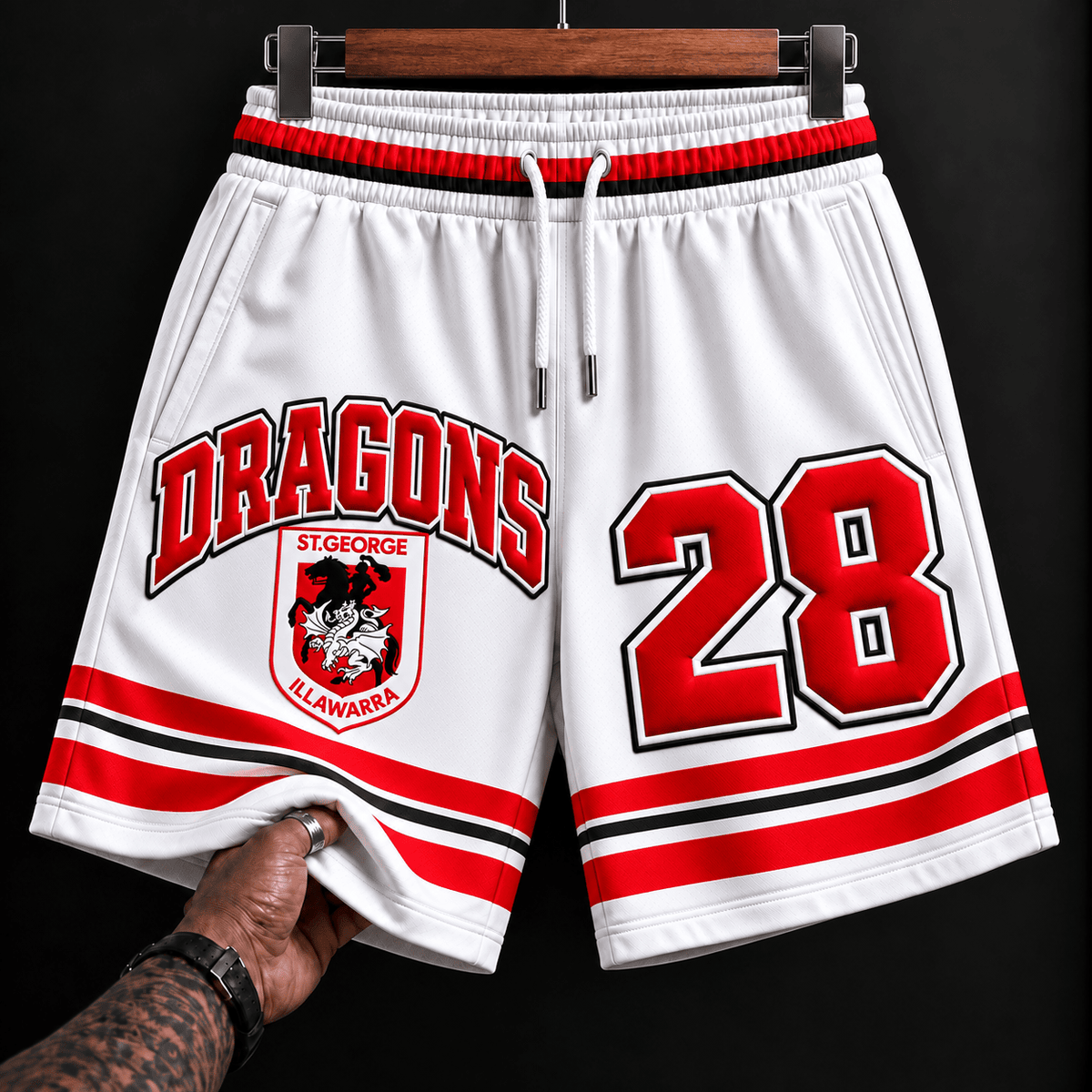 St George Illawarra Dragons NRL White Men Short Pants Custom Any Number Gifts
