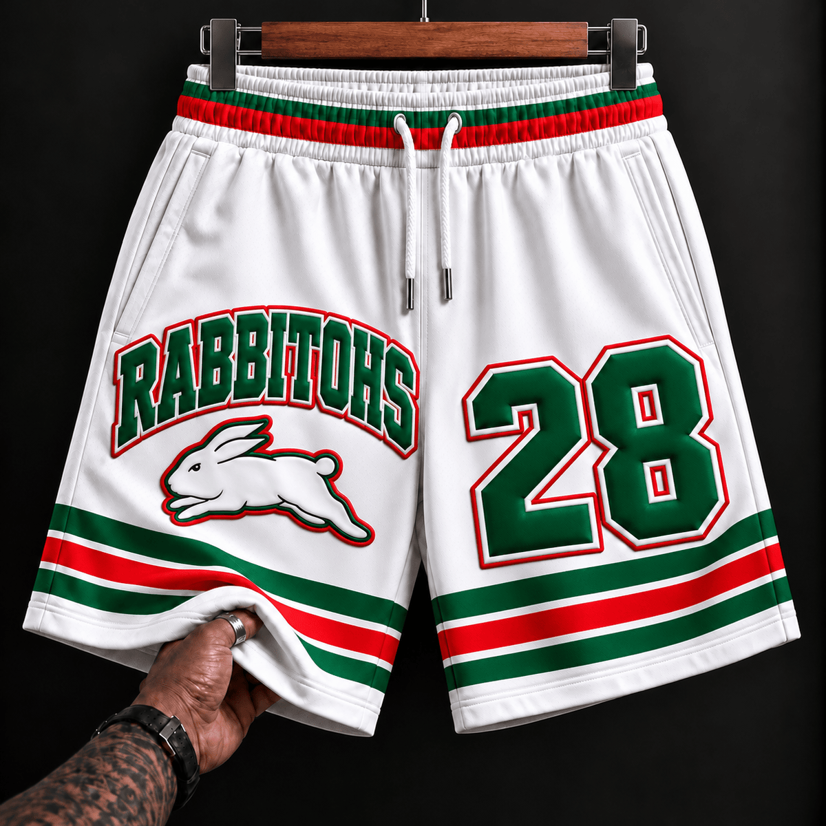 South Sydney Rabbitohs NRL White Men Short Pants Custom Any Number Gifts