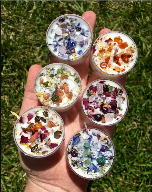 Crystals Herbs Tealight Candles Soy - Energy Candles Handmade - Aromatherapy Candles - Soy Candle - Healing crystals - Custom Candles