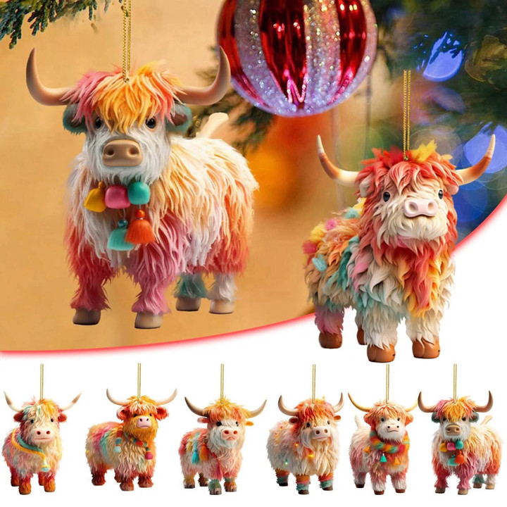 Christmas Decorations 2024 Acrylic Colored Haila Cattle Drop Ornaments Christmas Tree Decor Home Car Pendant Xmas New Year Gifts