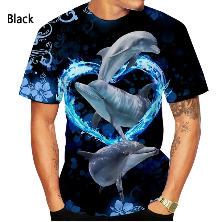 l Dolphin 3d printing casual short sleeve loose oversized T-shirt men's