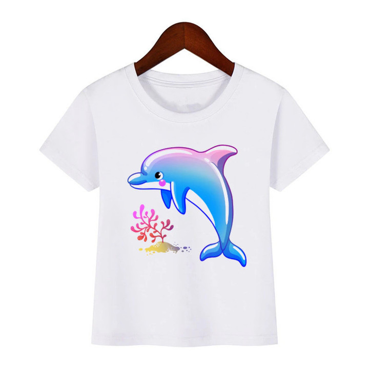 Dolphin Cartoon Print Children Clothes Boysgirls T-shirt