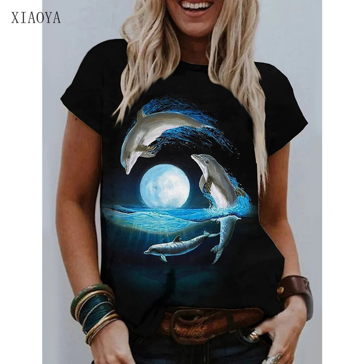 Dolphin 3D Print T-Shirt For Women's