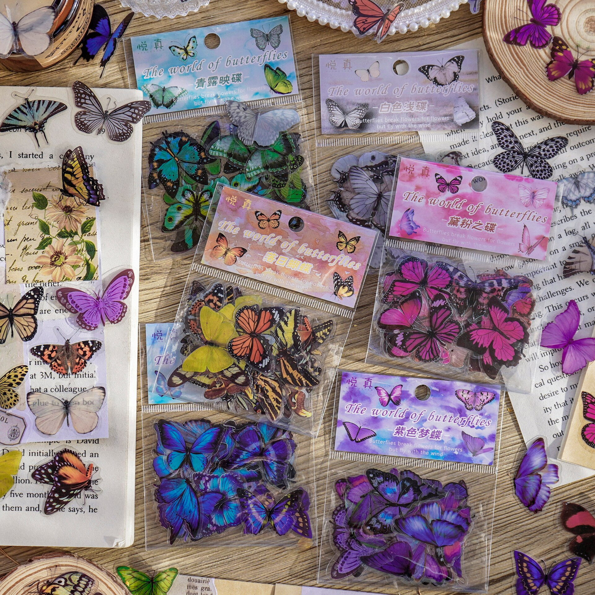 40 Pcs Butterfly Stickers PET Transparent Decorative Decals For Phone Laptop