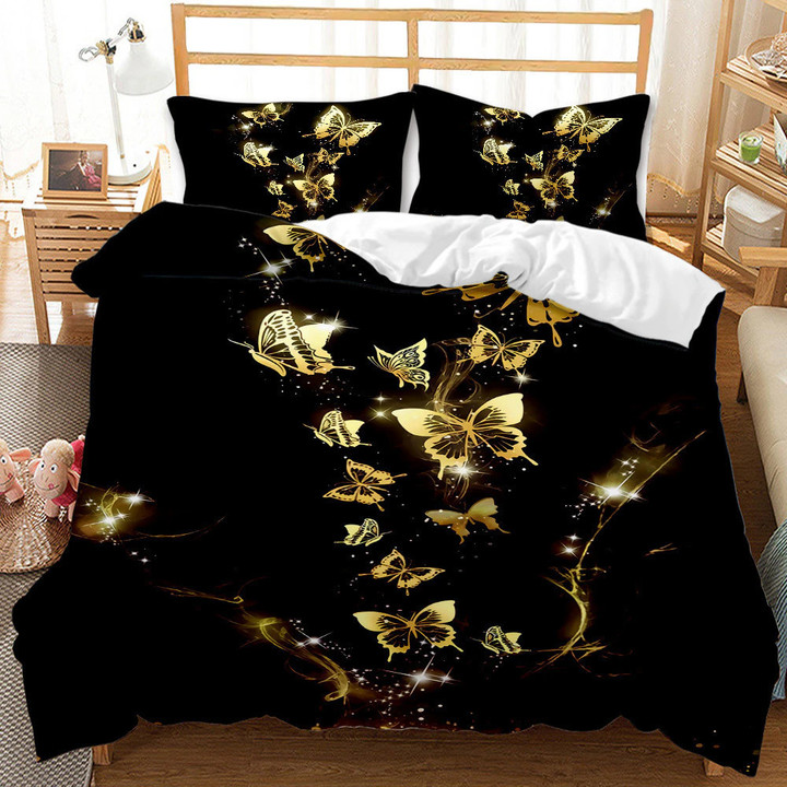 Butterfly Bedding Set Luxury Black Duvet Cover 2/3Pcs Bedclothes 3d Printed Comforter Bedding Sets