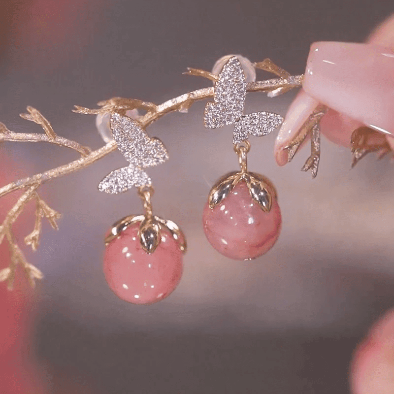 Luxury Pink Tulip Flower Pearl Stud Earrings For Women Jewelry Gift