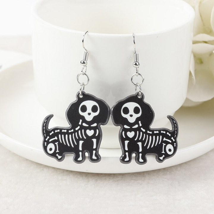 Halloween Drop Earrings Creative Acrylic Skeleton Dog Bat Flamingo For Woman Jewelry Holiday Gifts