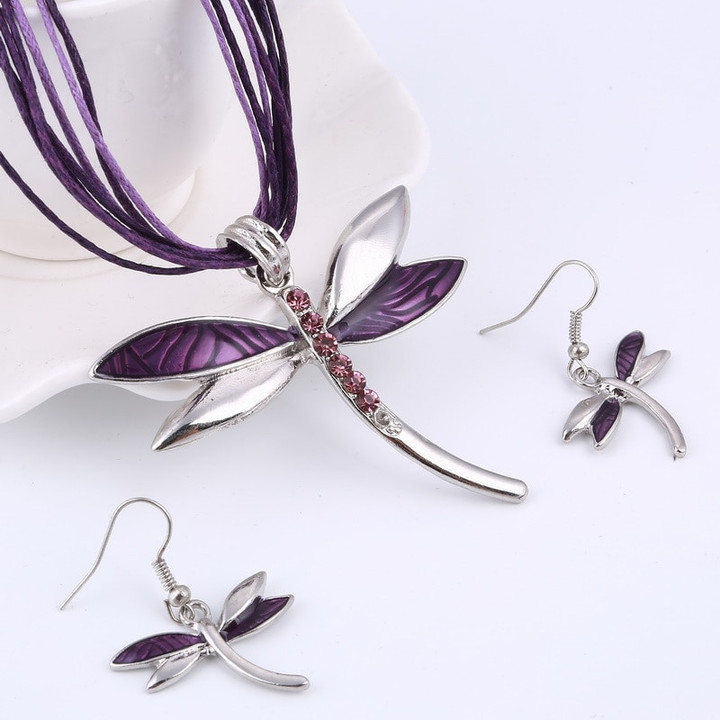 Dragonfly Pendant Necklace Earrings Sets