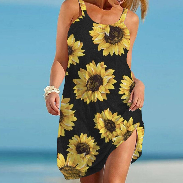 Sunflower Flamingo 3D Print Beach Dress