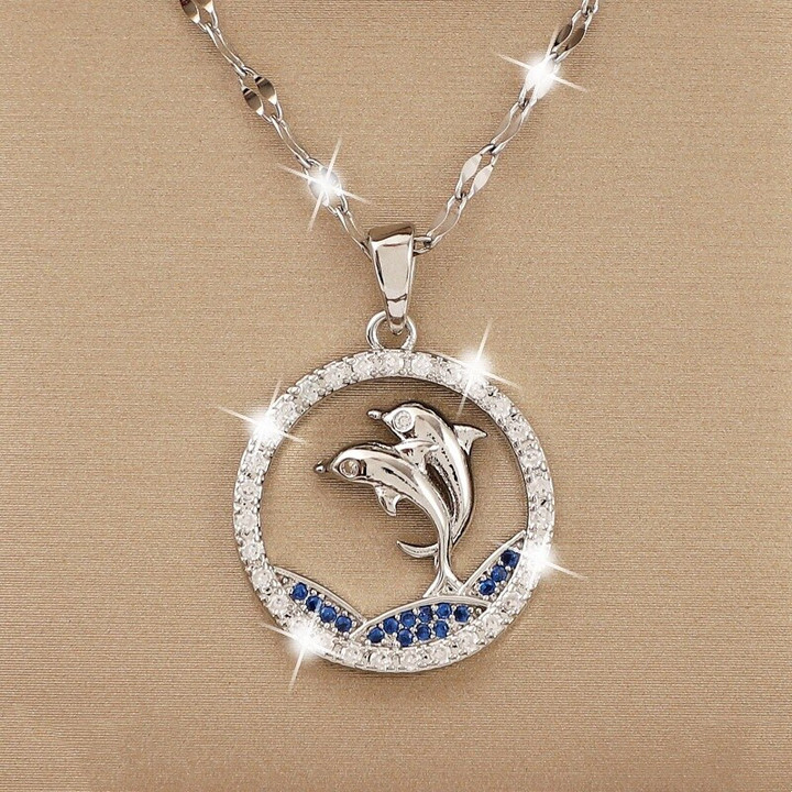 Dolphin Blue Spray Pendant Necklace