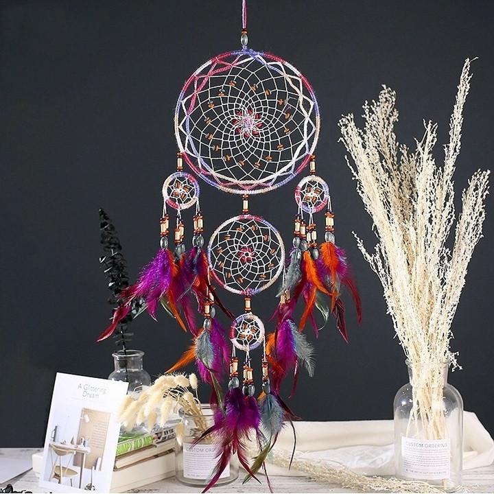 Handmade Craft Native American Dream Catcher with Feathers Wall Hanging Decoration Ornament Wolf Dreamcatcher Ornament