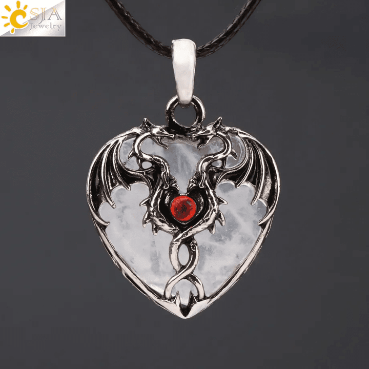 Dragon Necklace Natural Stone Heart Crystal Pendant Amulet Neckalces for Man Women Halloween Jewelry Gift H238