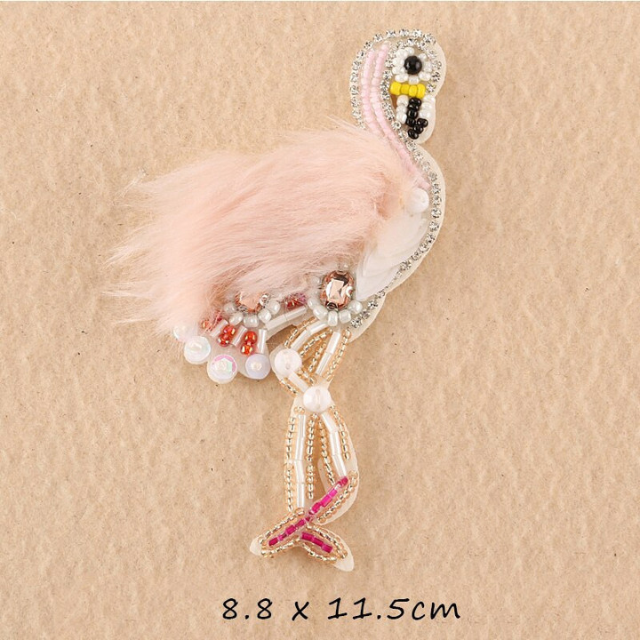 Sequined fur Flamingo Patch for Clothes Sewing on Rhinestone Beaded Applique for Jackets Jeans Bags Shoes Beading Applique