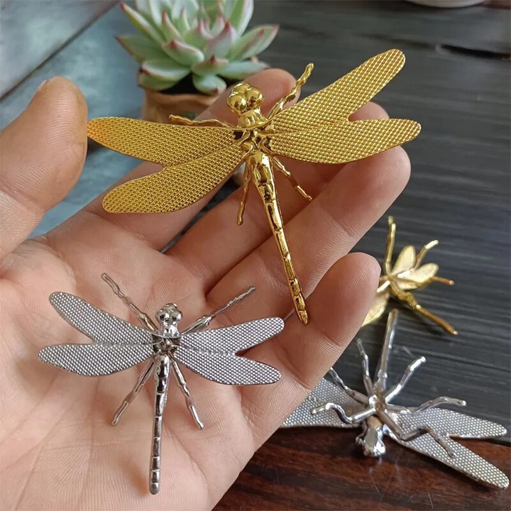Fashion Brass Dragonfly Figurines Simulation Animal Toy Office Desk Small Ornament Living Room Pen Holder TV Cabinet Decors