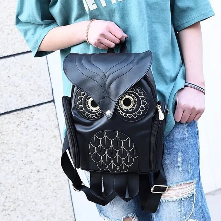Gusure Fashion Women Backpack Cute Owl Black PU Leather Shoulder Bag Female Travel Handbags Casual Women School Bags