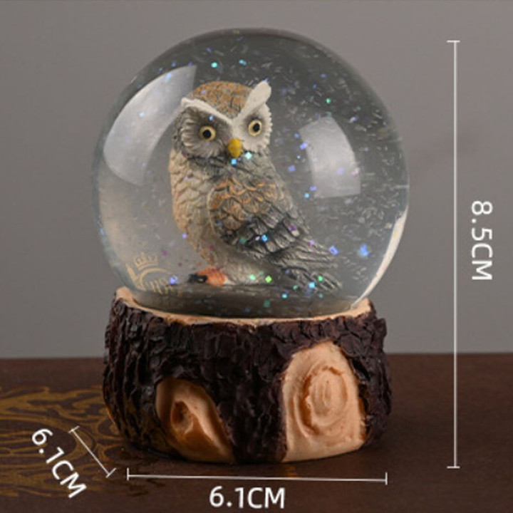 Vintage Owl Snow Globe Crystal Glass Ball Root Imitation Resin Base Desk Ornaments Retro Crafts Office Home Decor Christmas Gift