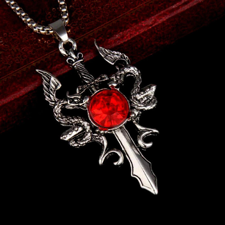 Fashion Dragon Sword Necklace Cross Pendant Hip Hop Punk Necklaces for Men Cross Jewelry Accessories Party Anniversary Gift