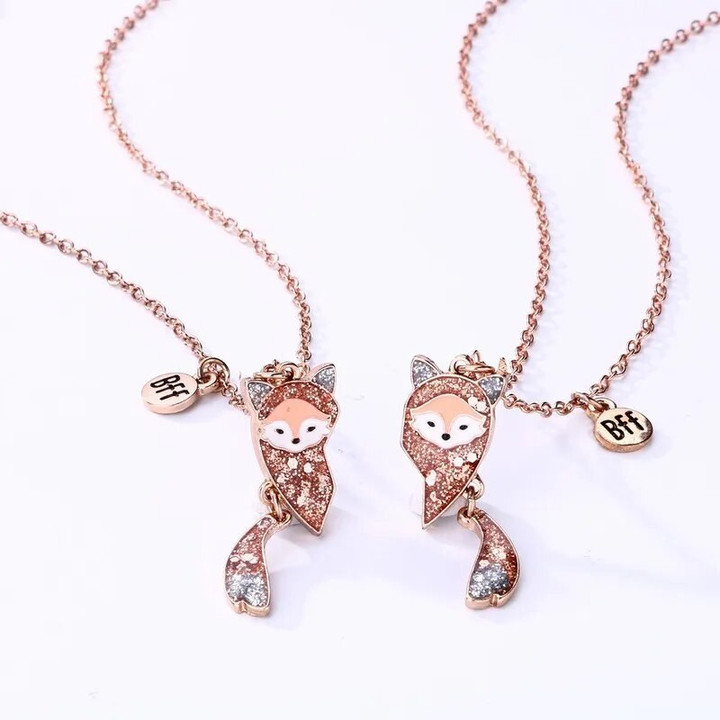 Luoluo&baby 2Pcs/Set Cartoon Fox Shape Pendant Chain Best Friends Necklace BFF Friendship Children's Jewelry Gift for Girls