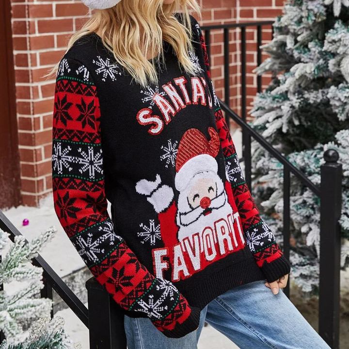 Women's Christmas Ugly Sweater Autumn Winter Ladies O-Neck Long Sleeve Santa Sequin Knitted Shirts