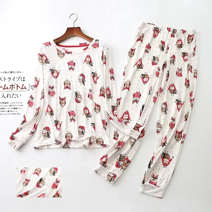 Owl Print Two Pieces Long Sleeve Tops