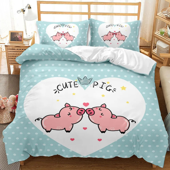 Cartoon Pig Bedding Set Fashion Kids Bed Linen Adult Children With Pillowcase Kawaii Boys Girl Cute Duvet Quilt Cover