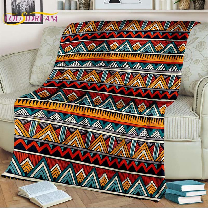 3D Native American Plaid Blanket Colorful Flannel Blanket for Livingroom Bed Sofa Leisure Picnic Blanket Ethnic Blanket Gift