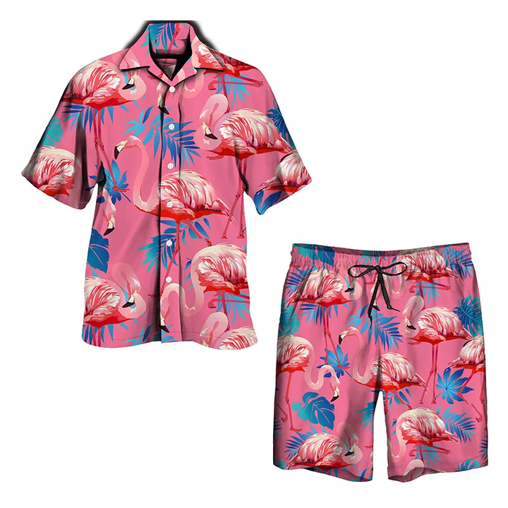 Flamingo Print Casual Button Shirts Fashion Couple Outfits for Men Women