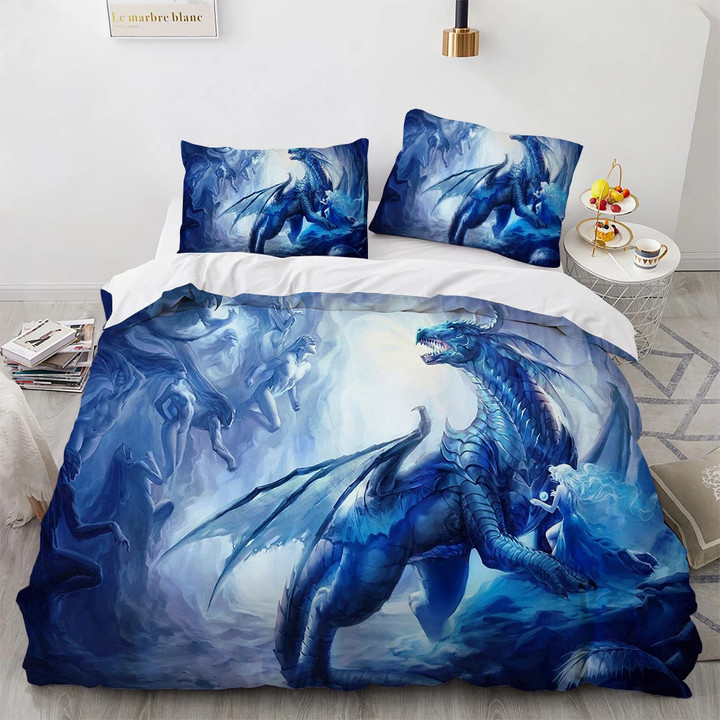 3D Dragon Pattern Duvet Cover with Pillowcase