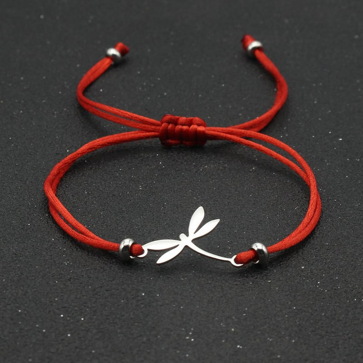 Stainless Steel Lovely Dragonfly Charm Bracelets for Women Girl Handmade Adjustable Lucky Red String Bracelet Jewelry Child Gift