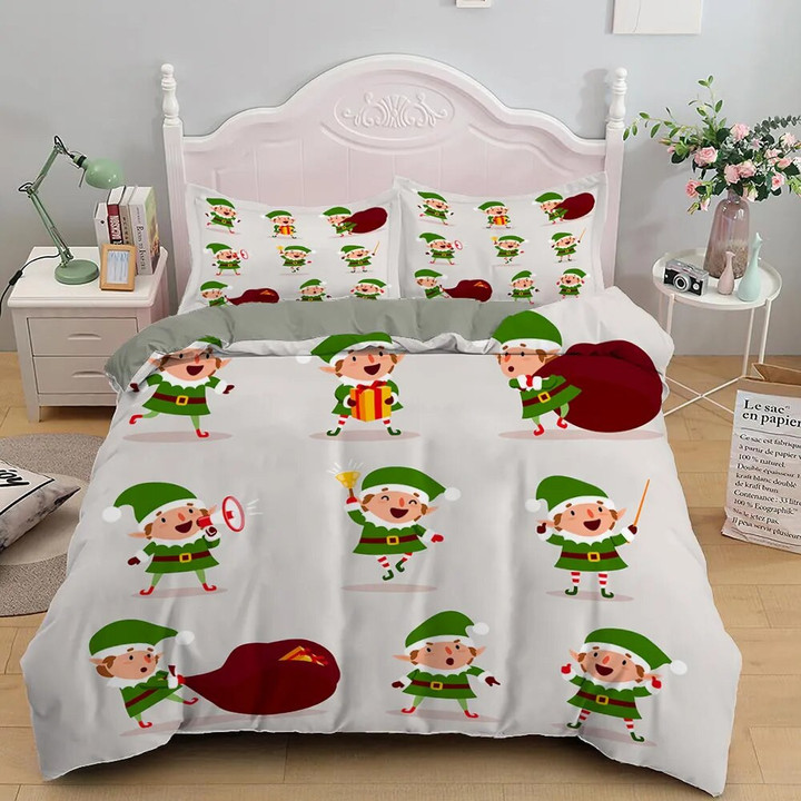 Christmas Duvet Cover Set 3D Print Cute Santa Claus Polyester Comforter Cover King Queen Size for Kid Boy Girl Teens Bedding Set