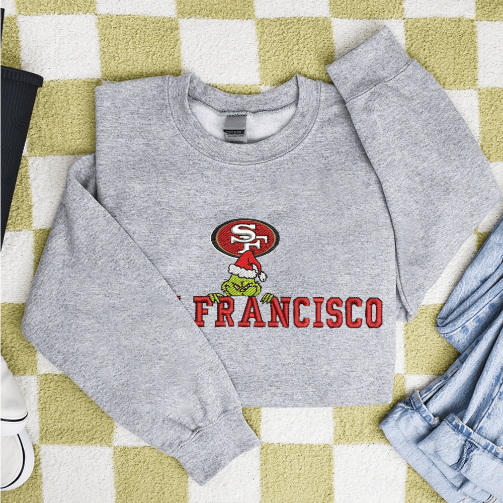 NFL Grinch San Francisco 49ers Embroidery Design NFL Embroidery Design NFL   Embroidered t shirt Hoodie Sweater