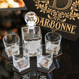 DARBONNE - WHISKEY SET (Wooden box + Decanter + 4 Glasses + 4 Coasters)