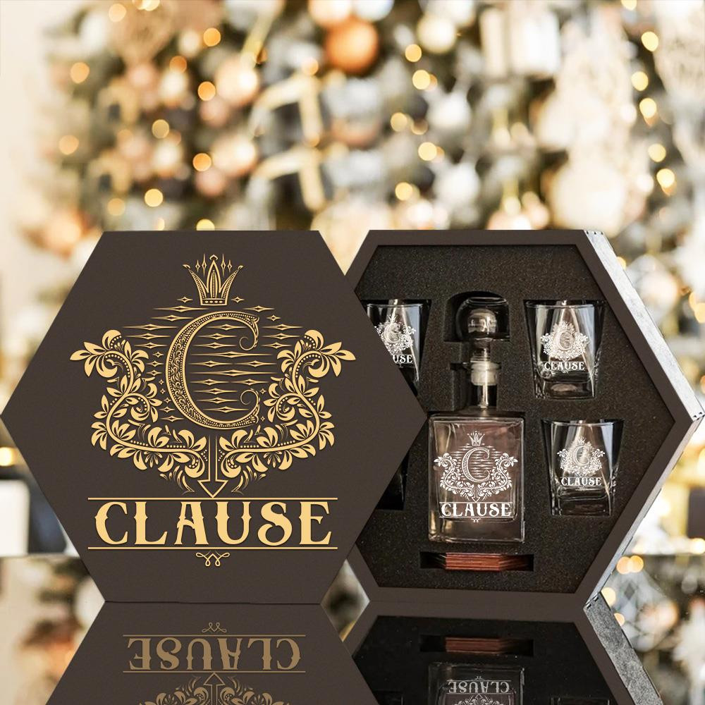 CLAUSE - WHISKEY SET (Wooden box + Decanter + 4 Glasses + 4 Coasters)