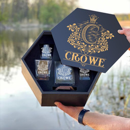 CROWE - WHISKEY SET (Wooden box + Decanter + 4 Glasses + 4 Coasters)