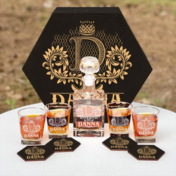 DANNA - WHISKEY SET (Wooden box + Decanter + 4 Glasses + 4 Coasters)