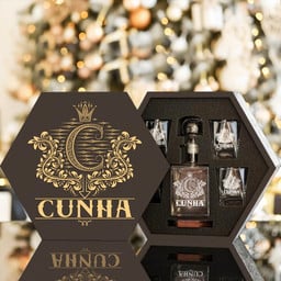 CUNHA - WHISKEY SET (Wooden box + Decanter + 4 Glasses + 4 Coasters)