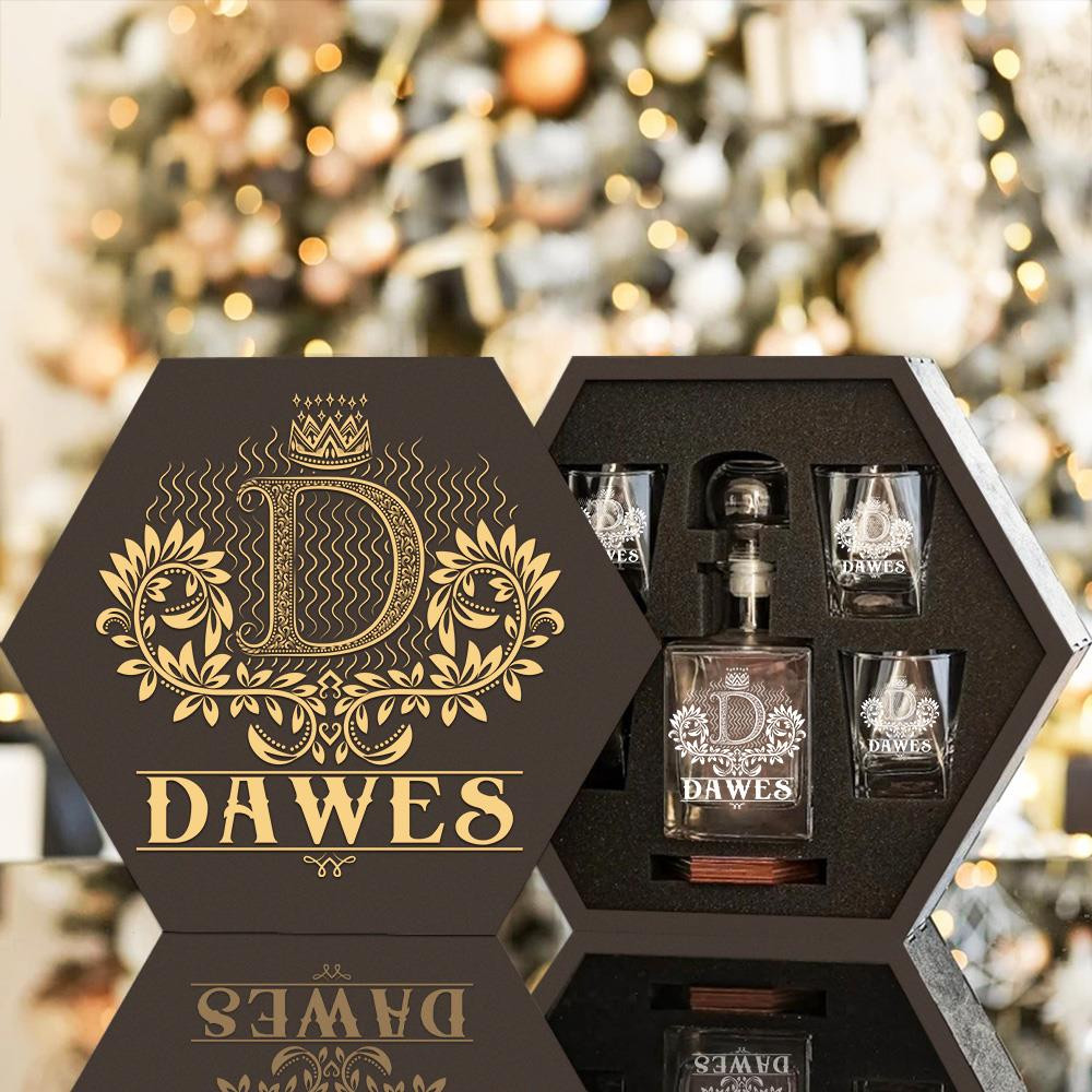 DAWES - WHISKEY SET (Wooden box + Decanter + 4 Glasses + 4 Coasters)