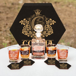 COSCIA - WHISKEY SET (Wooden box + Decanter + 4 Glasses + 4 Coasters)