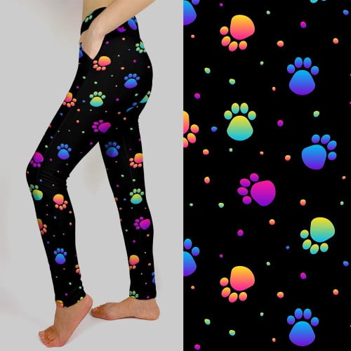 LETSFIND New Arrival High Quaility Women Colorful Dog PAWS Print Pocket Fitness Leggings