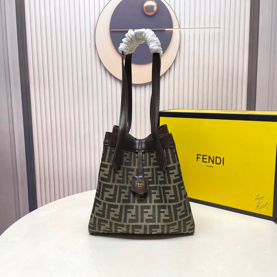 Fendi Origami Medium Bag In Brown FF Jacquard Fabric - Greelis Store
